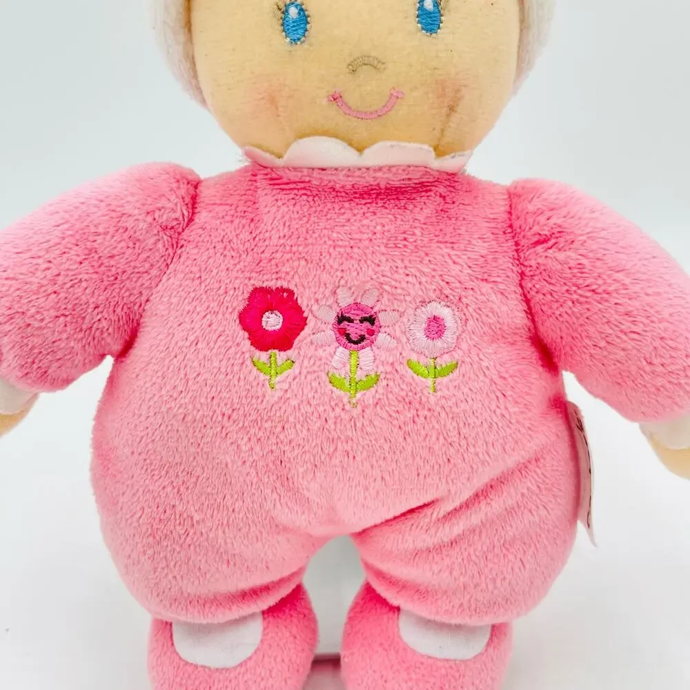 Carters Baby Soft Doll Plush Blonde Pink 3 Flowers Lovey 2010 Knotted Hat 60015